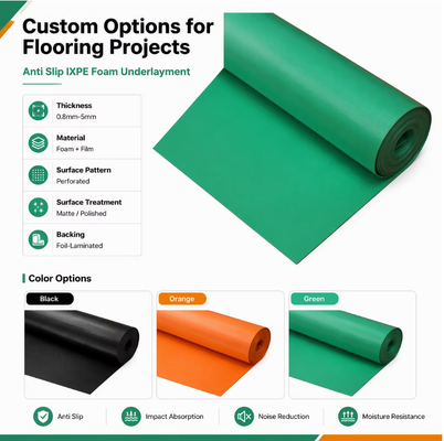 IXPE Foam Floor Underlayment Sound Absorbing Moisture Resistant Cushion for PVC SPC Vinyl Flooring Ideal for Apartments Hotels and Hospital Renovation